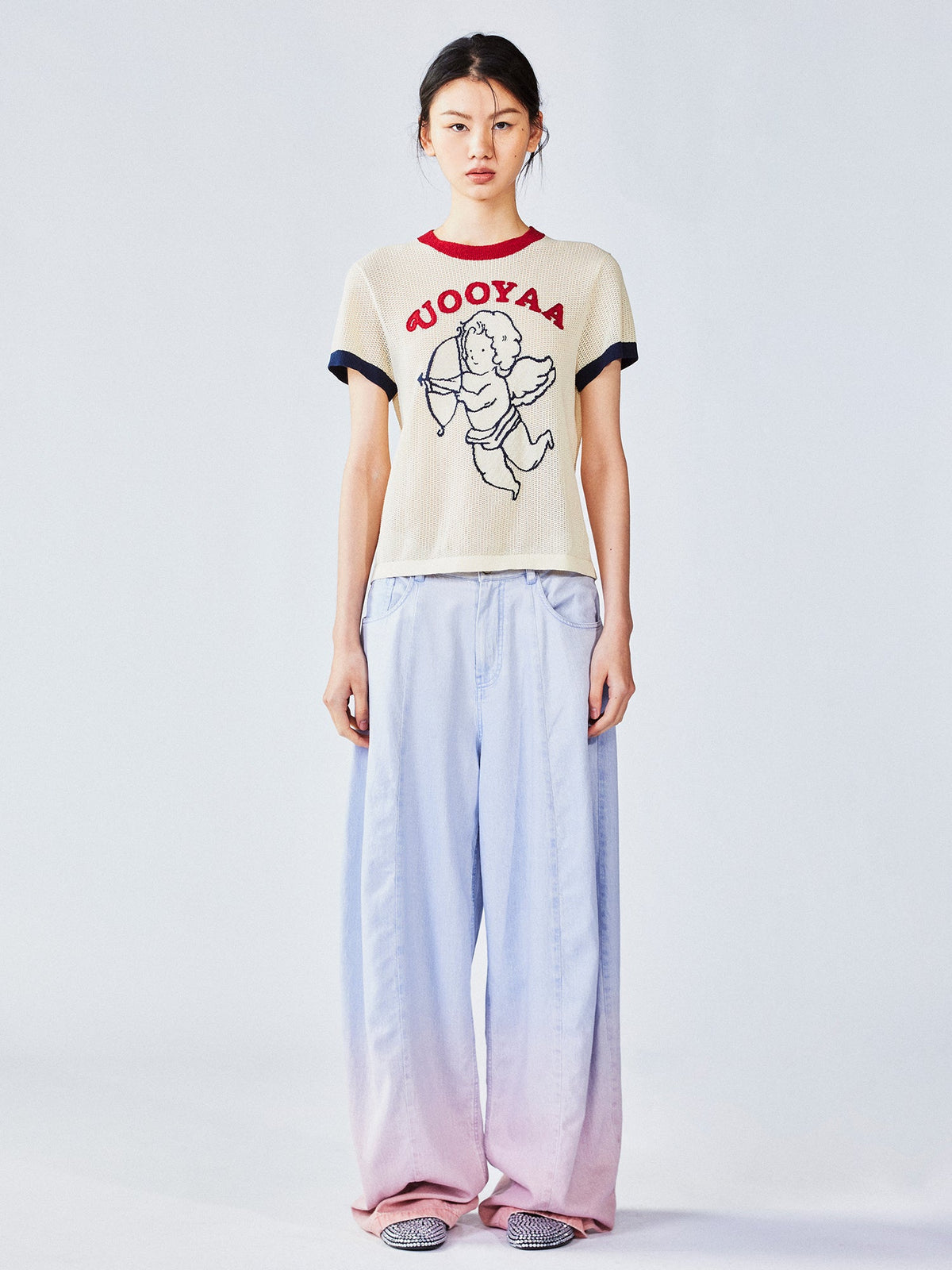 Love angel open-knit sweater tee
