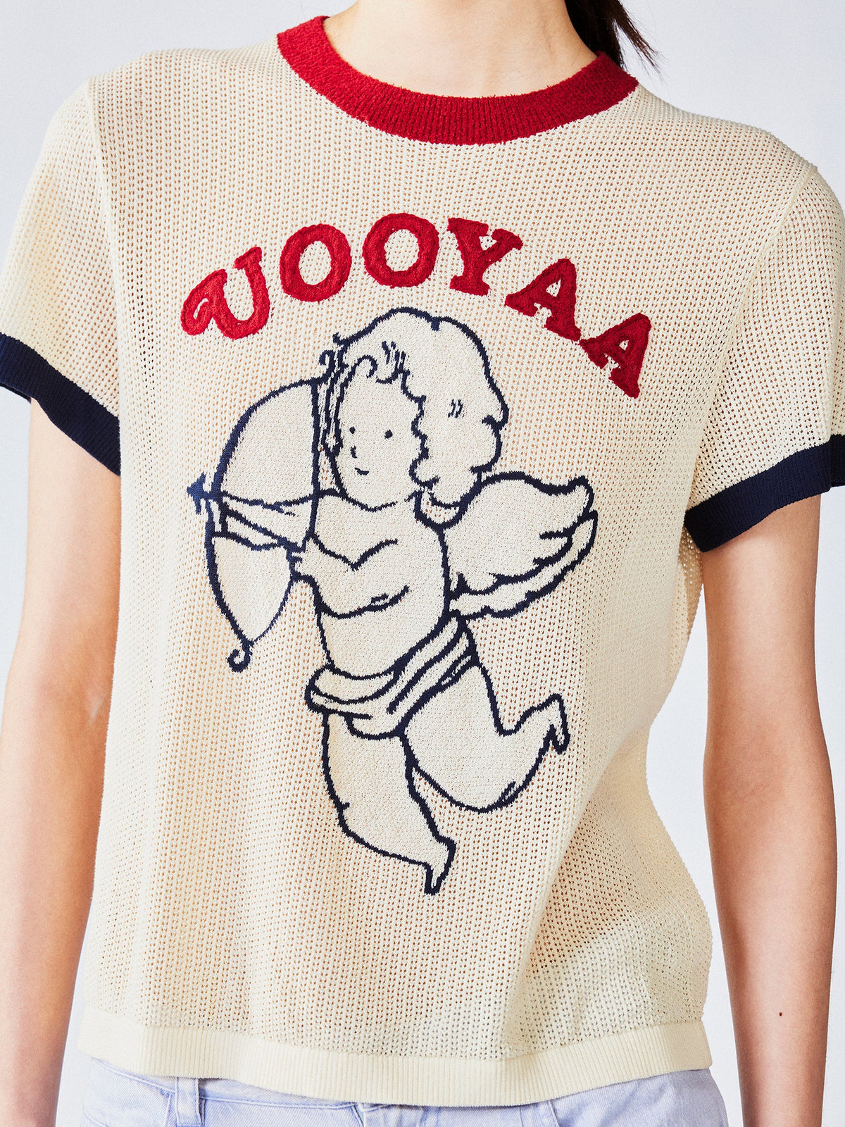 Love angel open-knit sweater tee