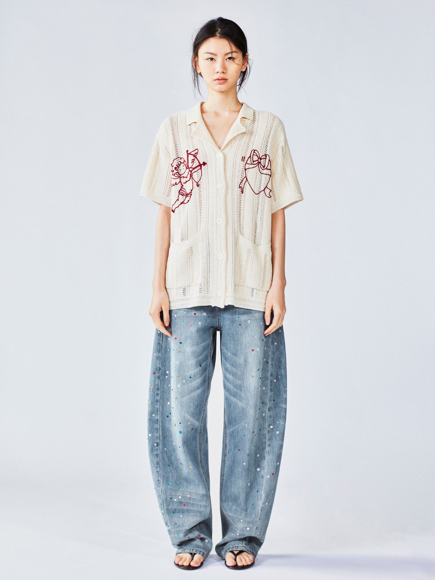 Love angel open-knit cardigan