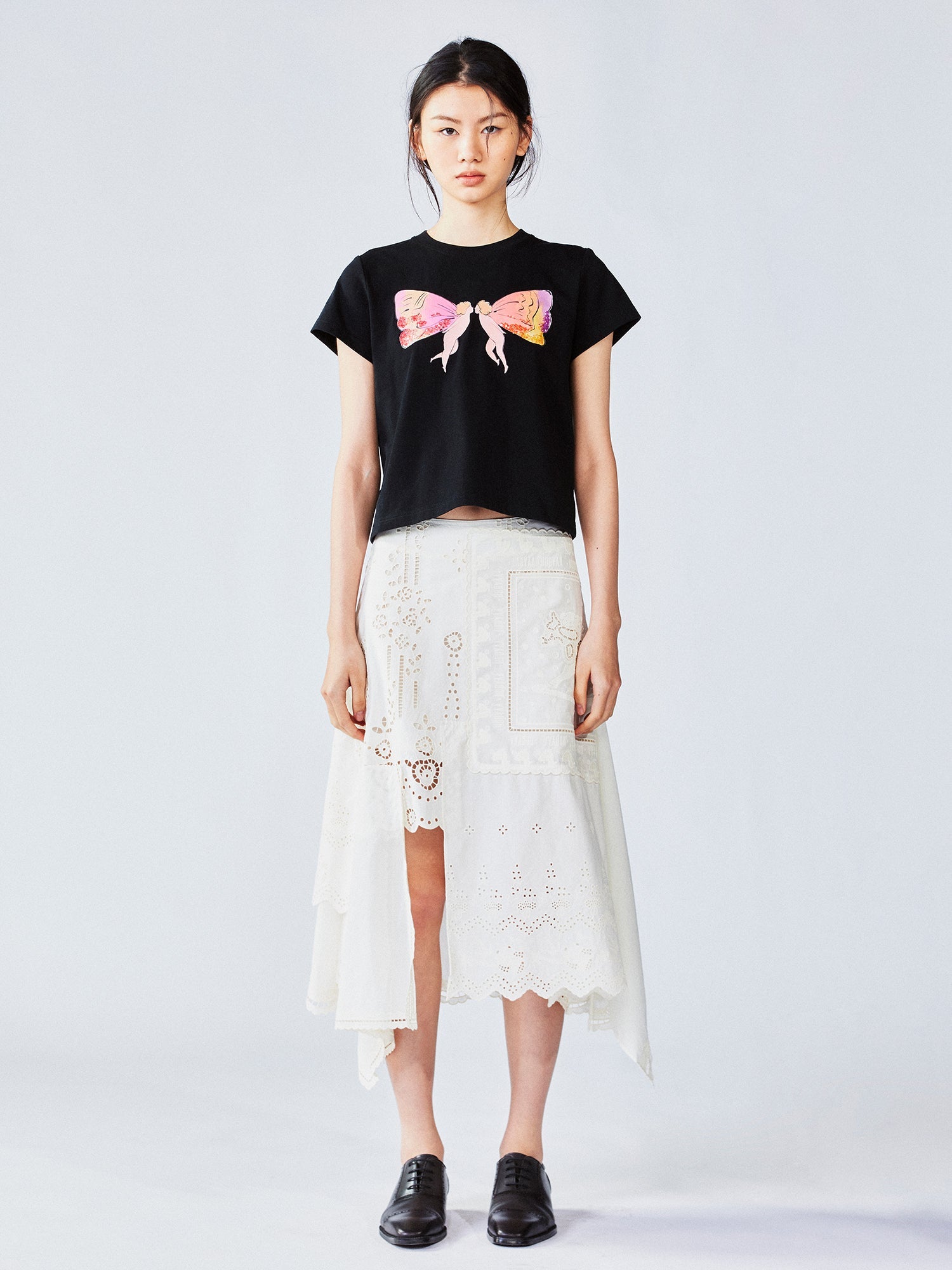 Little angel print bow tee