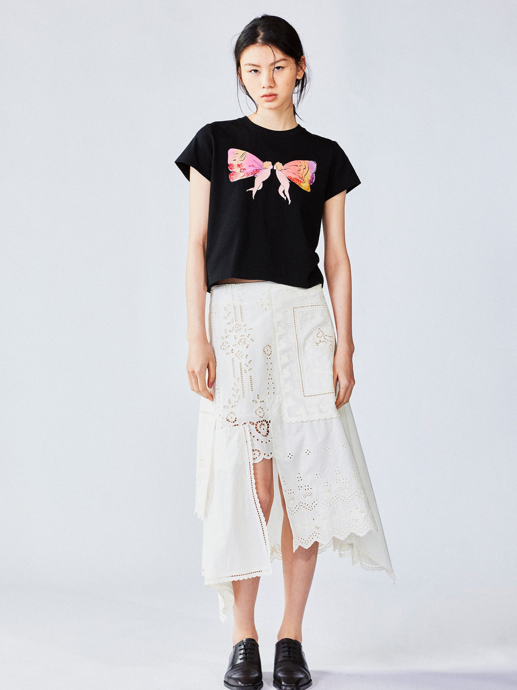 Little angel print bow tee