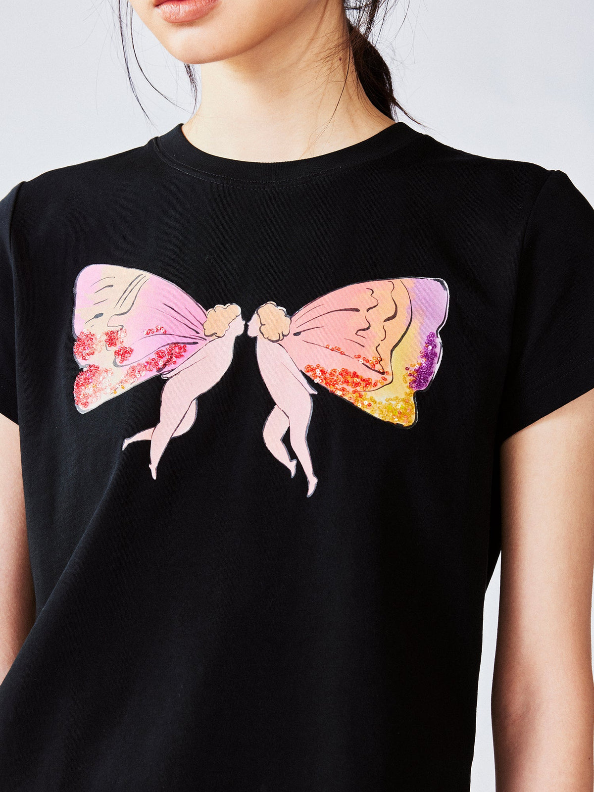 Little angel print bow tee