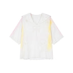 Openwork angel embroidery tencel denim pullover