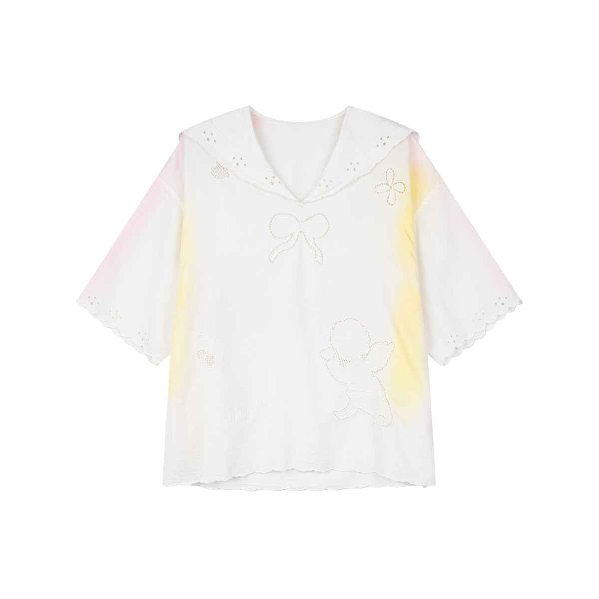 Openwork angel embroidery tencel denim pullover