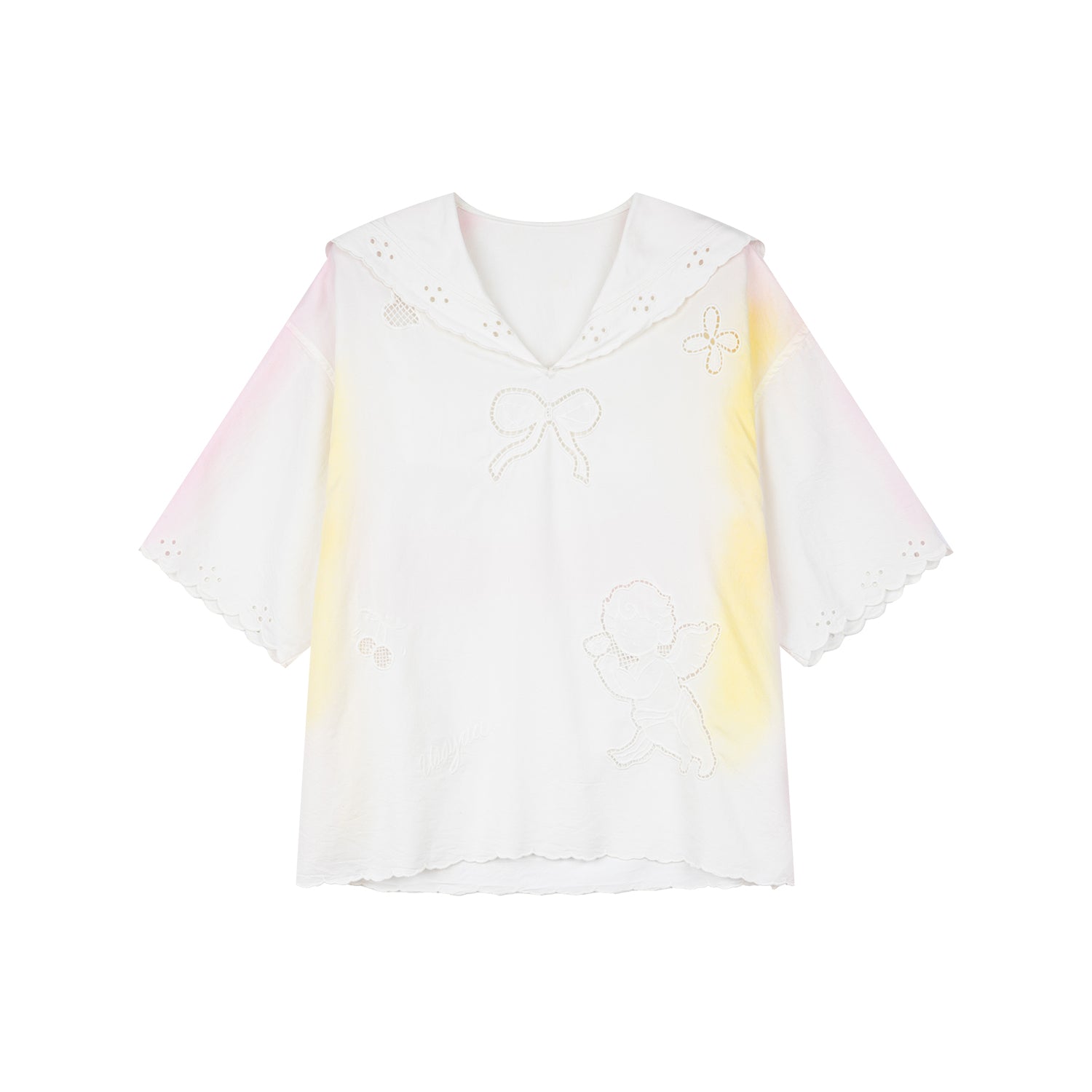 Openwork angel embroidery tencel denim pullover