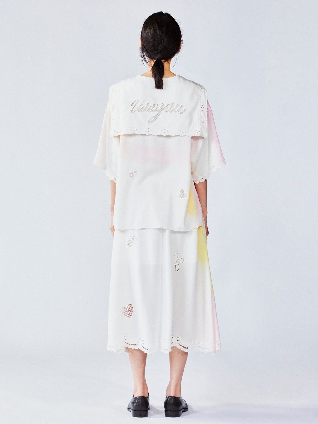Openwork angel embroidery tencel denim pullover