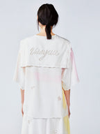 Openwork angel embroidery tencel denim pullover