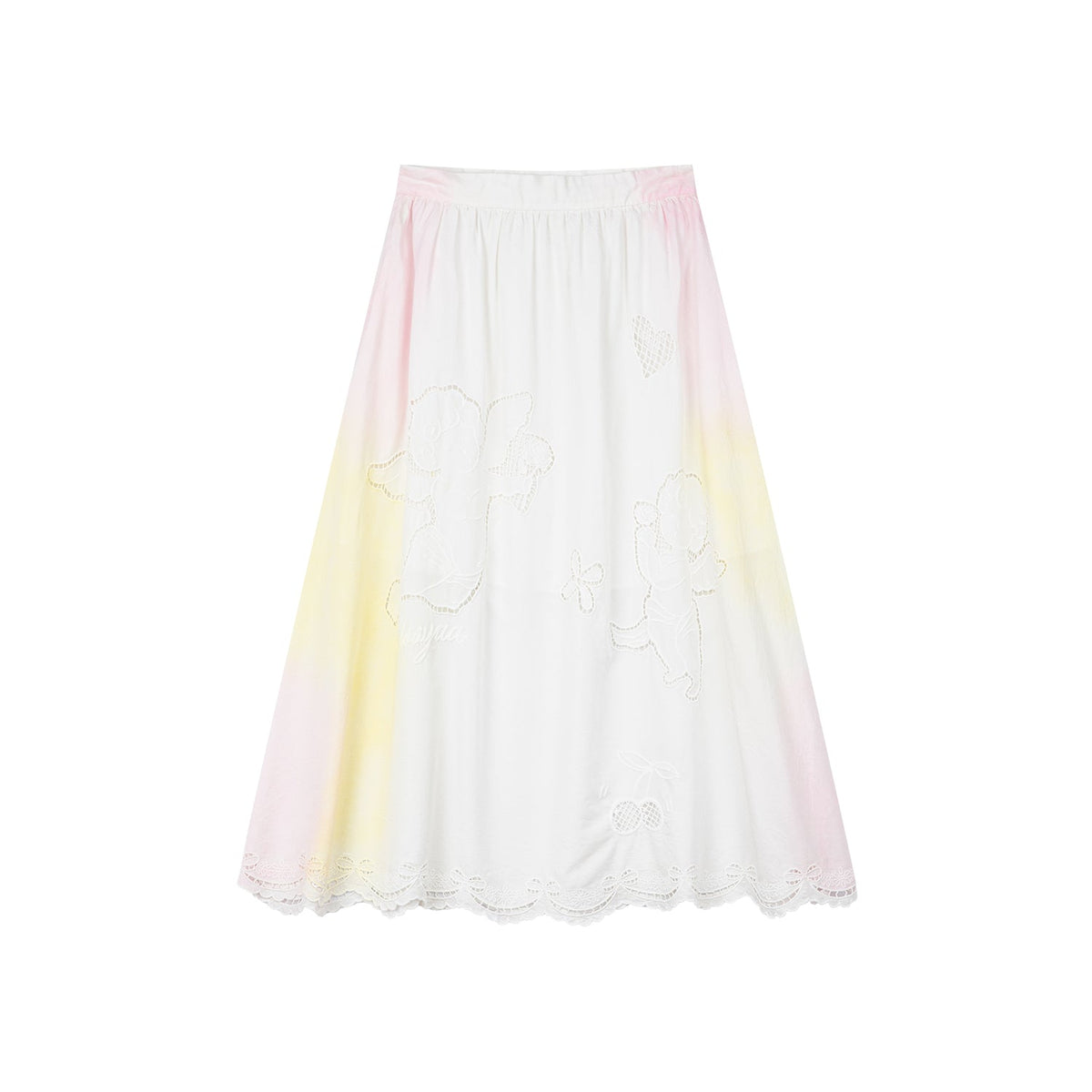 Openwork angel embroidery tencel denim skirt