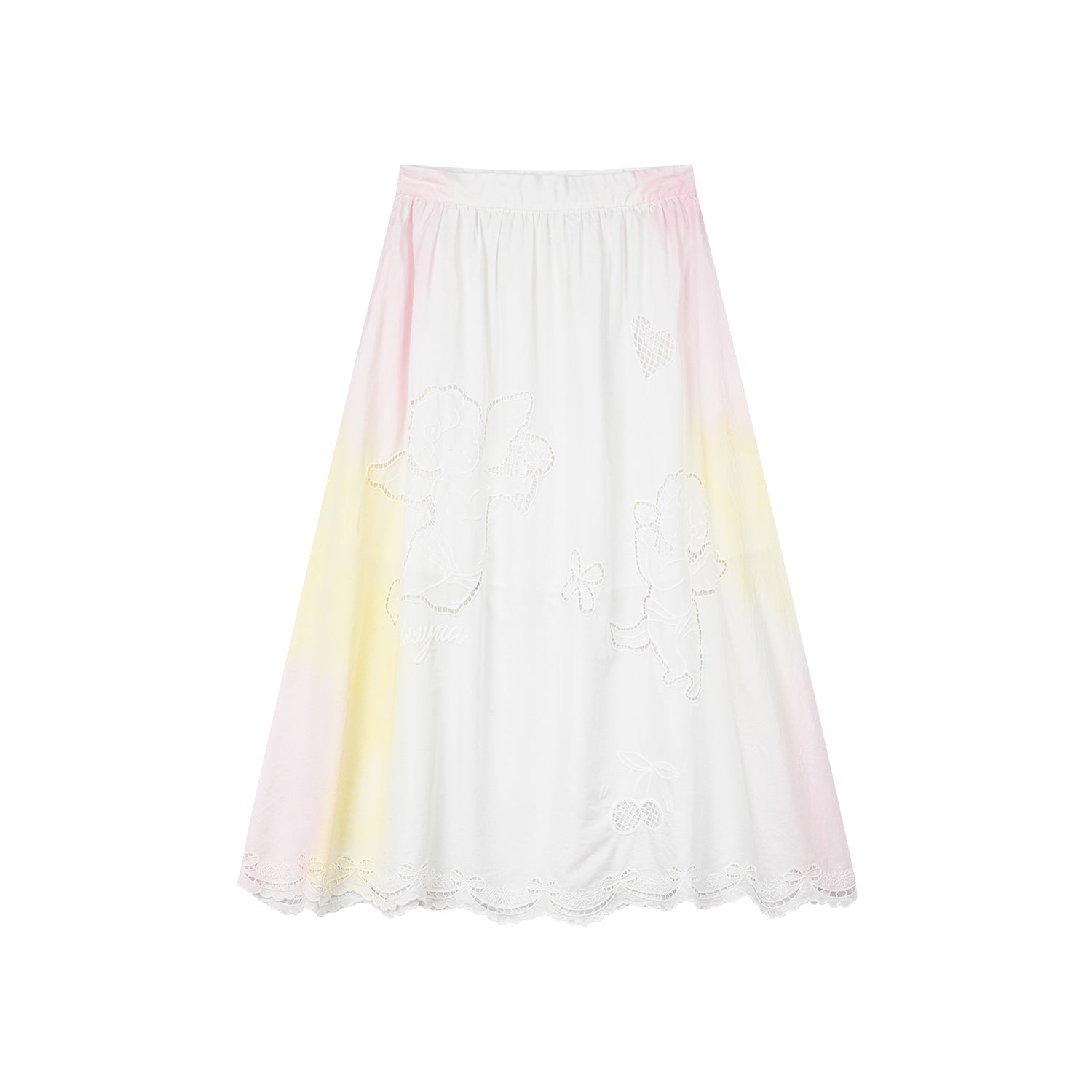 Openwork angel embroidery tencel denim skirt