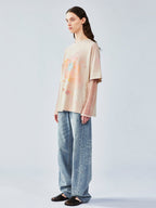 Lace layered dandelion print tee