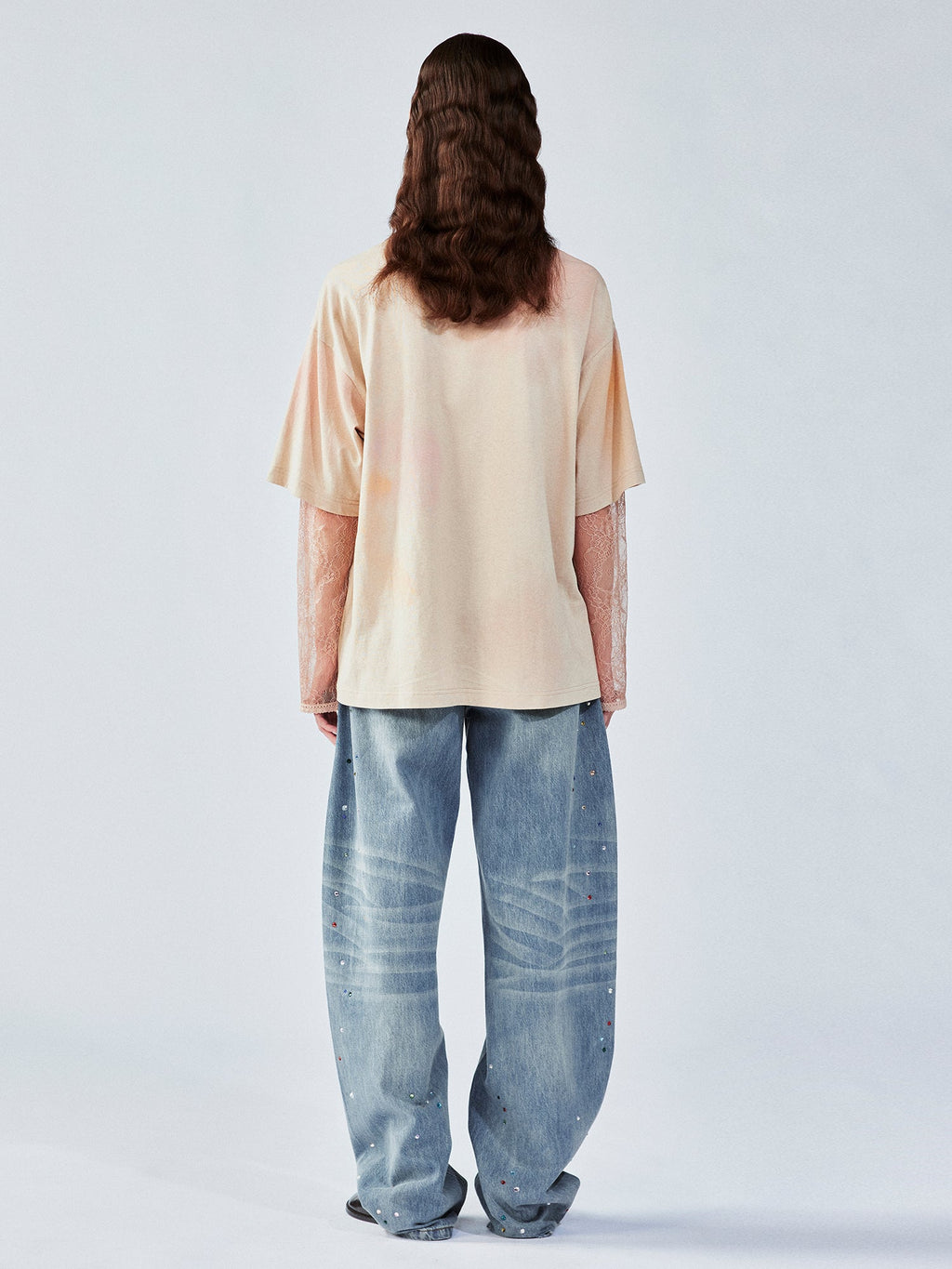 Lace layered dandelion print tee