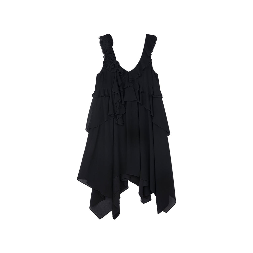 Asymmetric 3D flower camisole dress