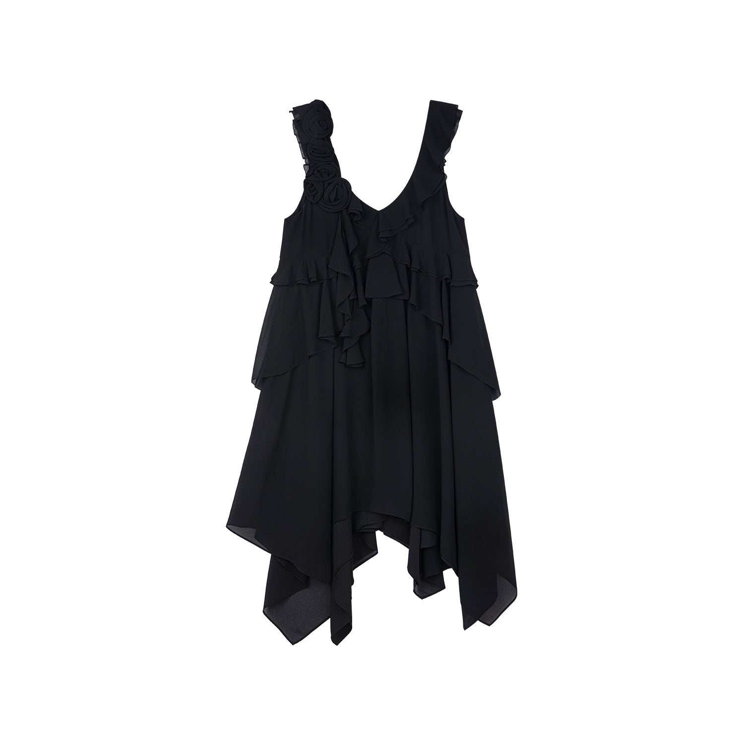 Asymmetric 3D flower camisole dress