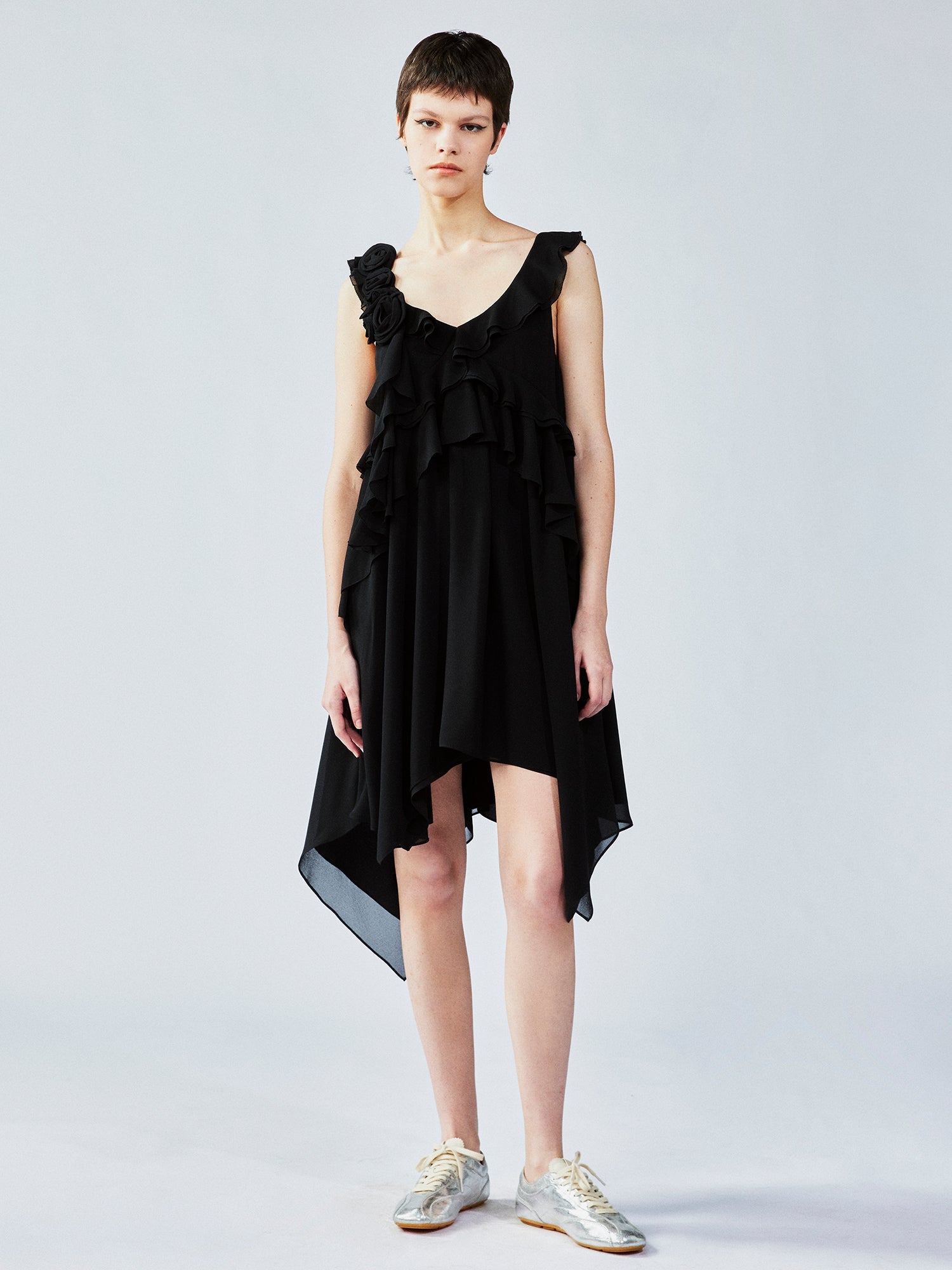 Asymmetric 3D flower camisole dress