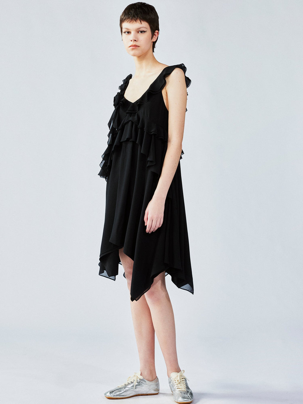 Asymmetric 3D flower camisole dress