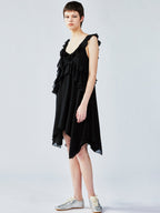 Asymmetric 3D flower camisole dress
