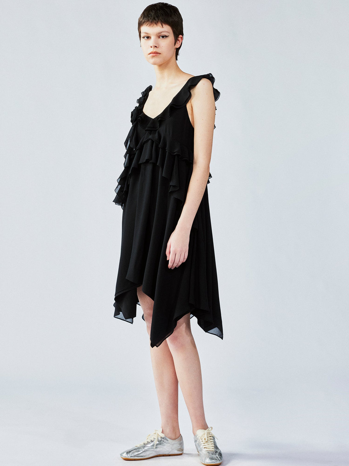 Asymmetric 3D flower camisole dress