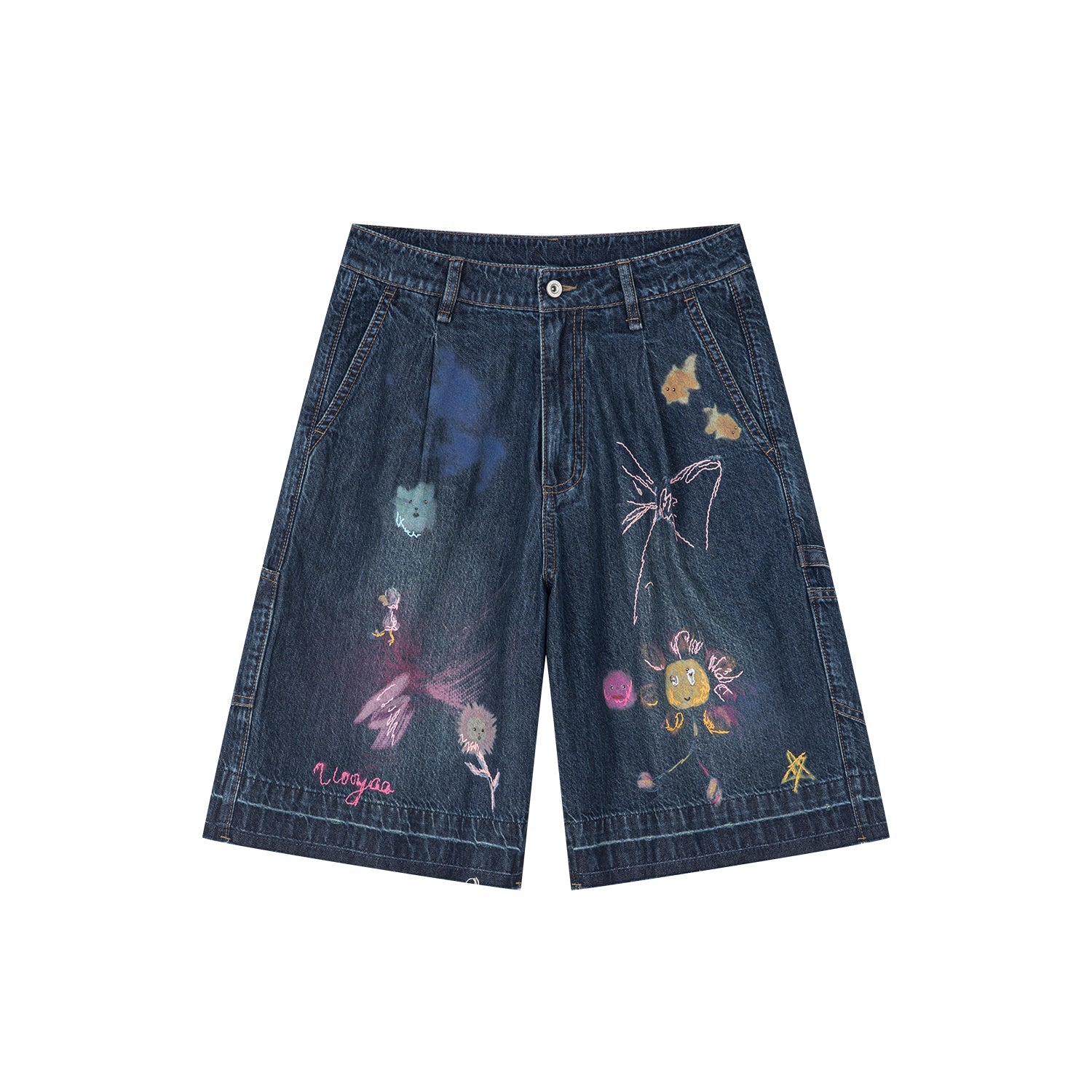 Hand-drawn dreamy denim shorts