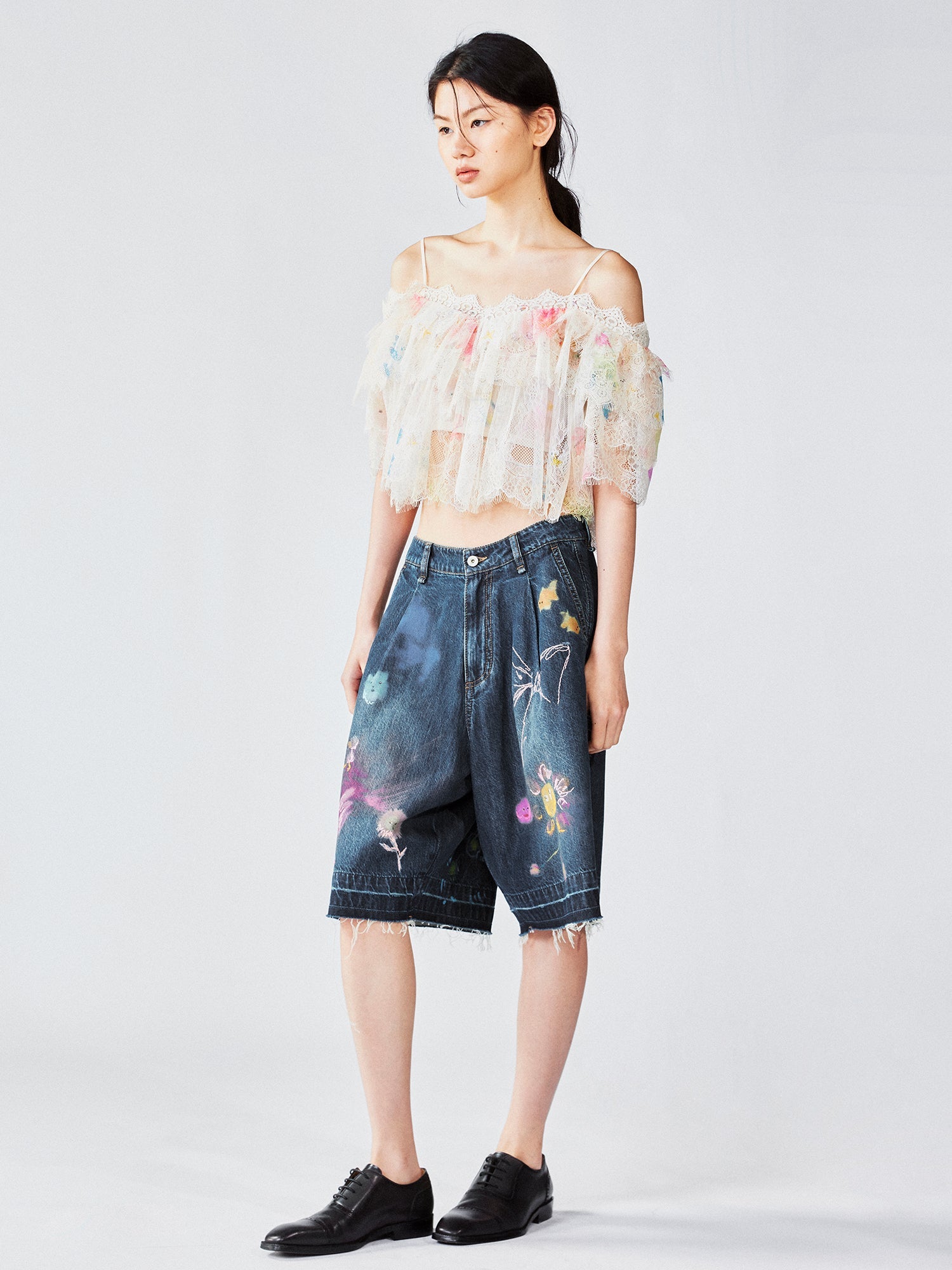 Hand-drawn dreamy denim shorts
