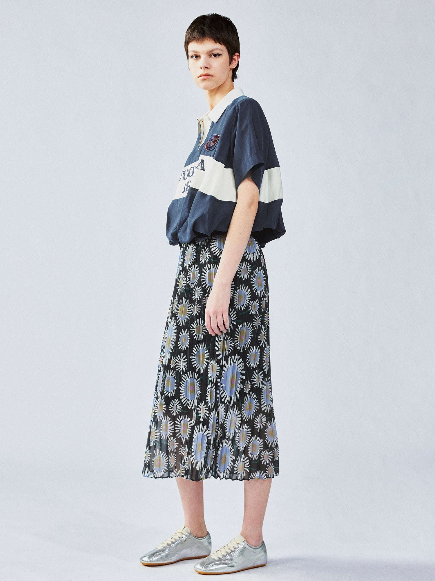 Dandelion print pleated skirt