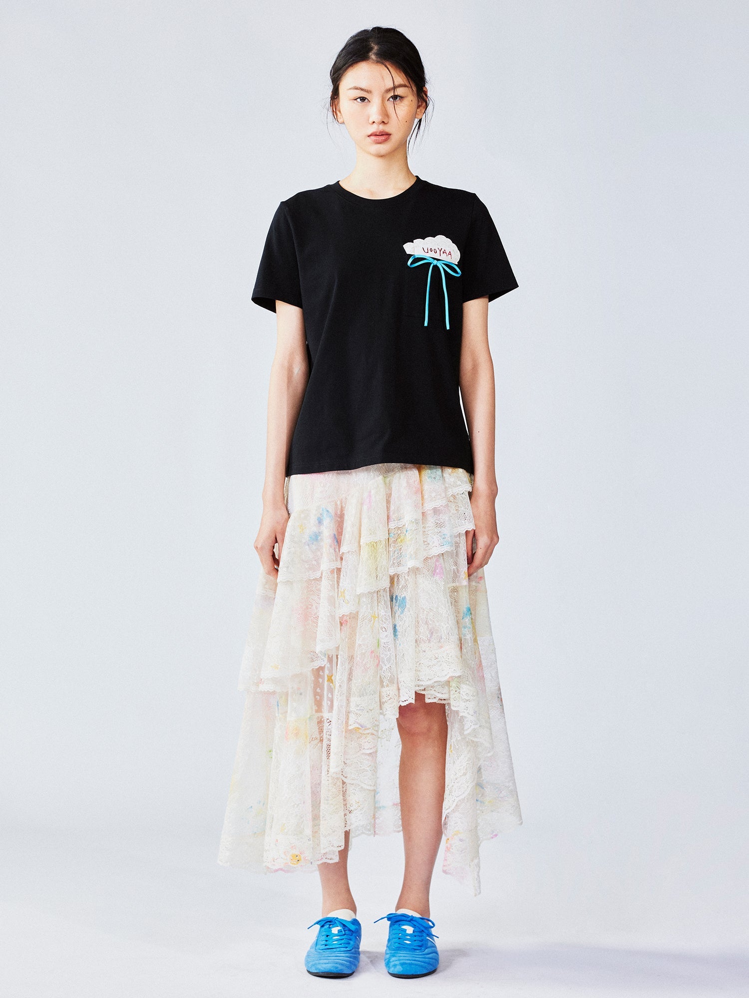 Dreamy graffiti lace tiered skirt