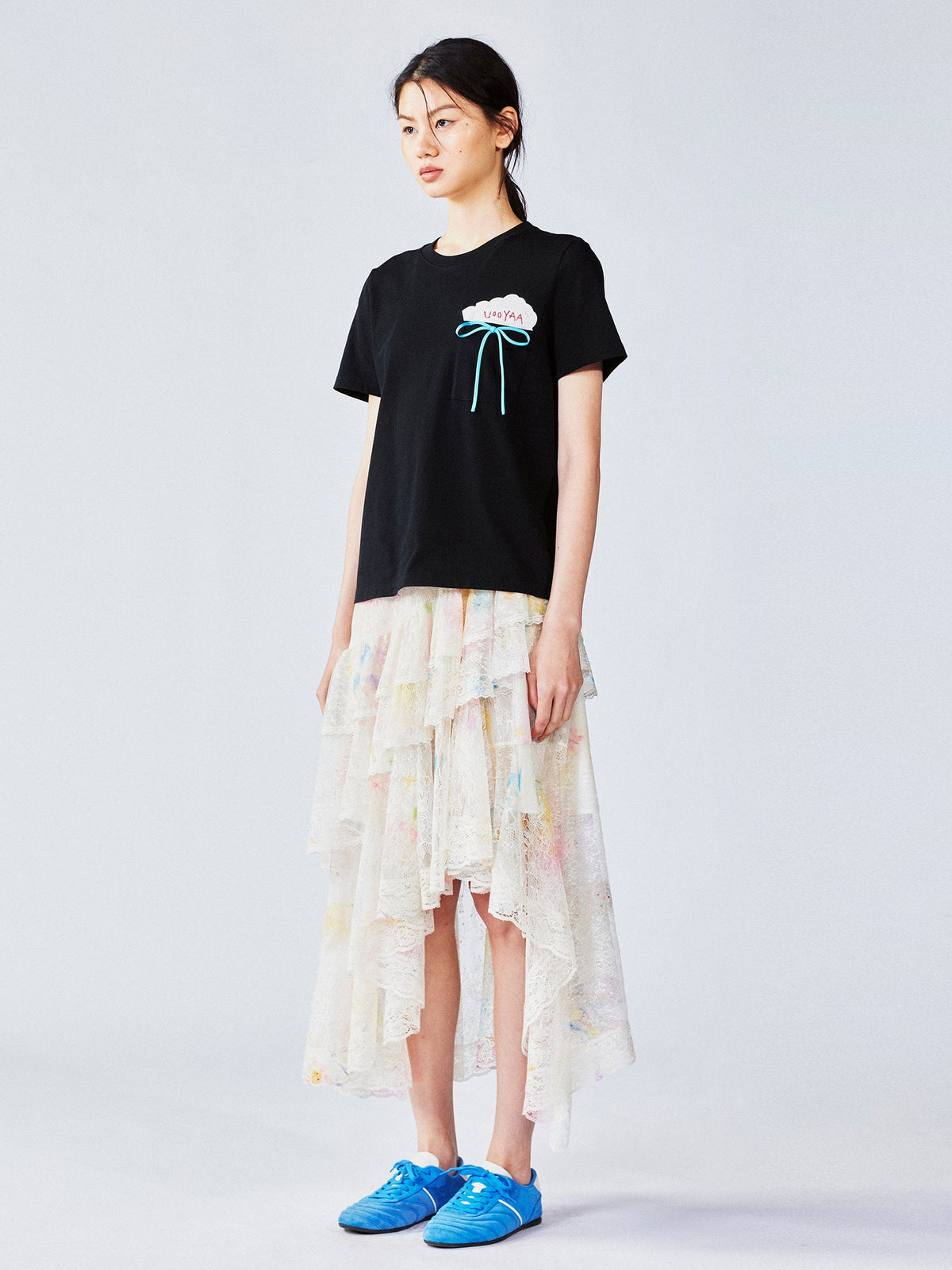 Dreamy graffiti lace tiered skirt