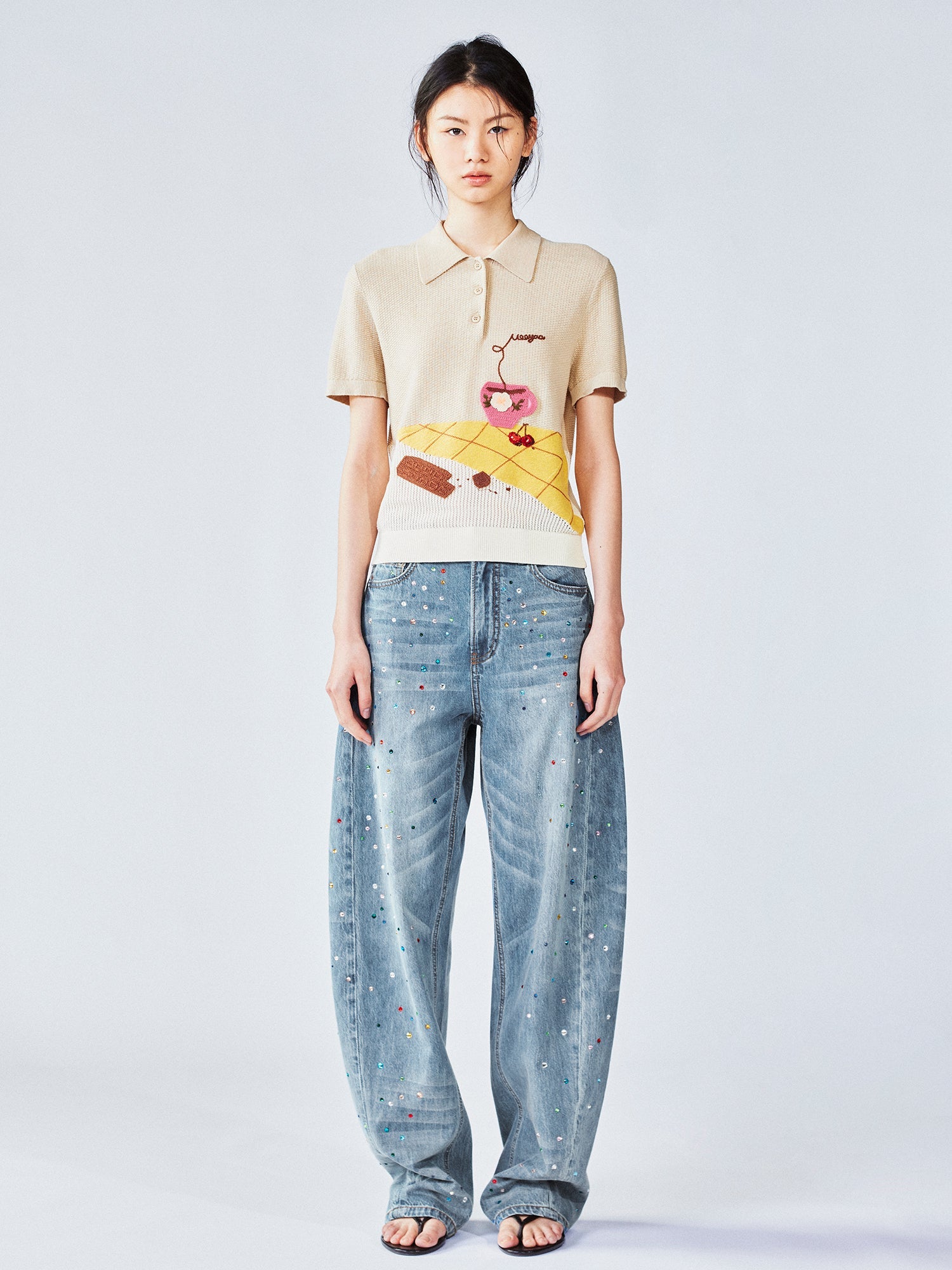 Afternoon tea-inspired polo knit tee