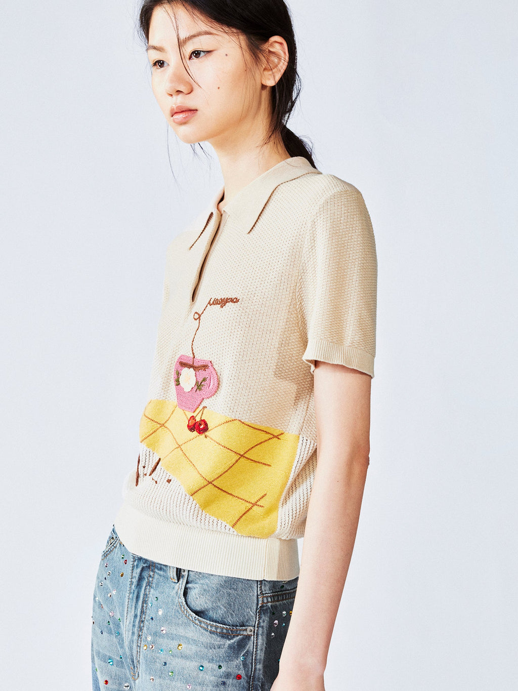 Afternoon tea-inspired polo knit tee