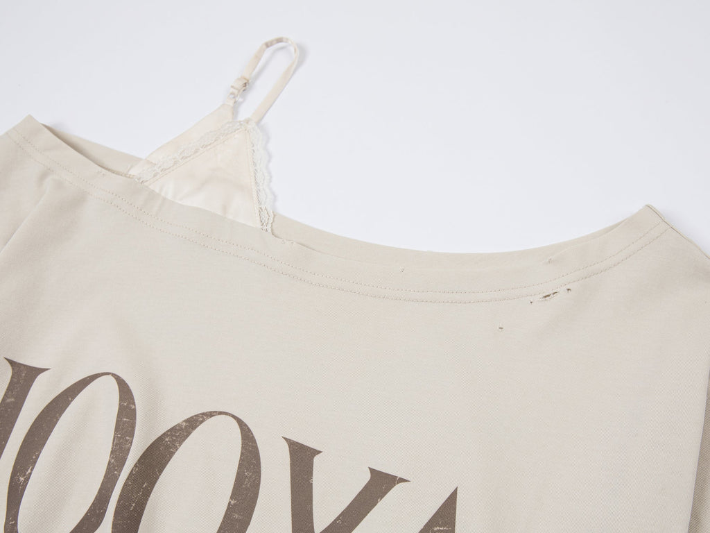 3D twist lace faux two-piece camisole tee