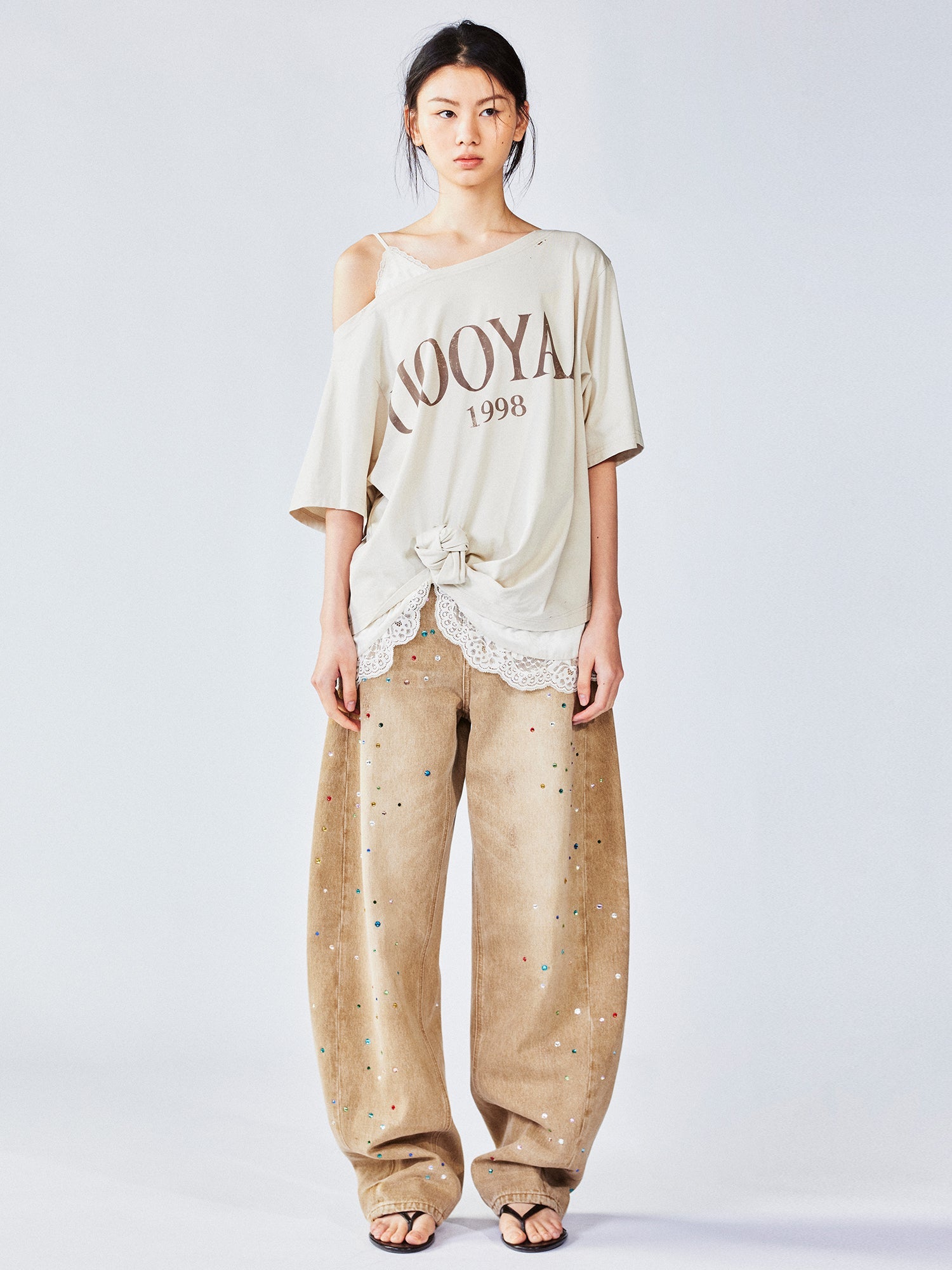 3D twist lace faux two-piece camisole tee