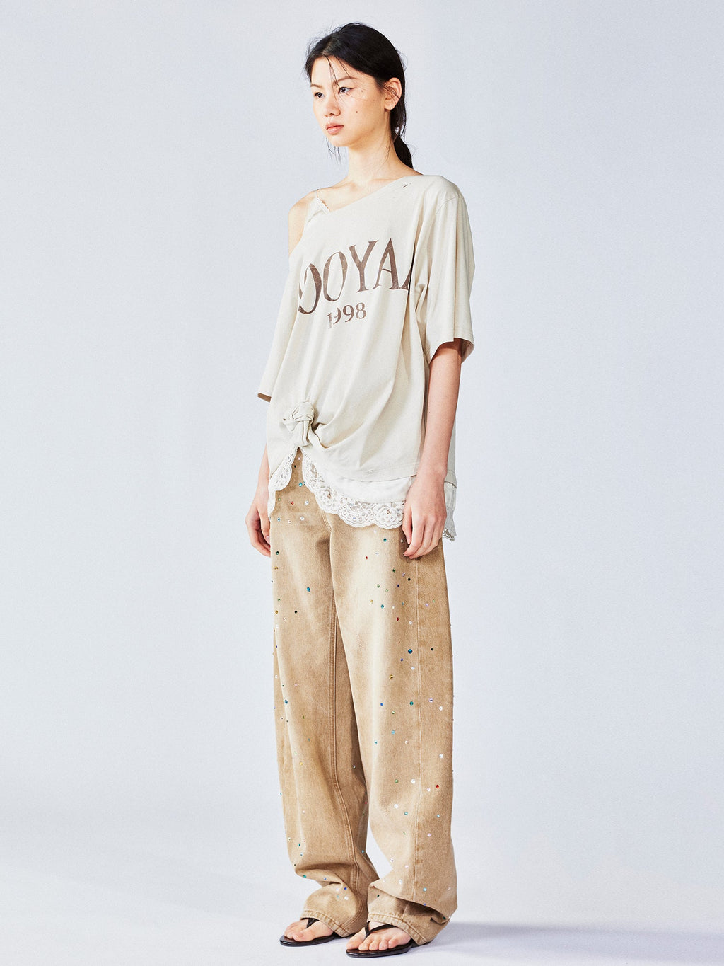 3D twist lace faux two-piece camisole tee