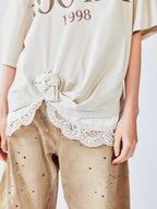 3D twist lace faux two-piece camisole tee