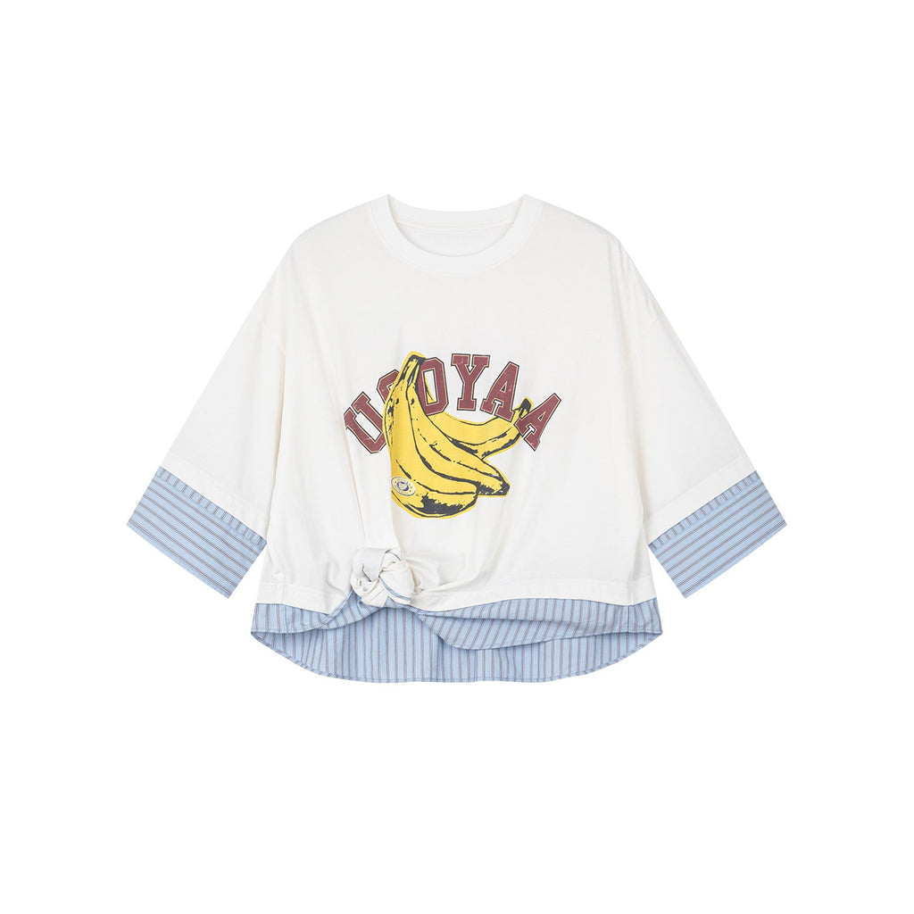 3D twist faux two-piece shirt t-shirt