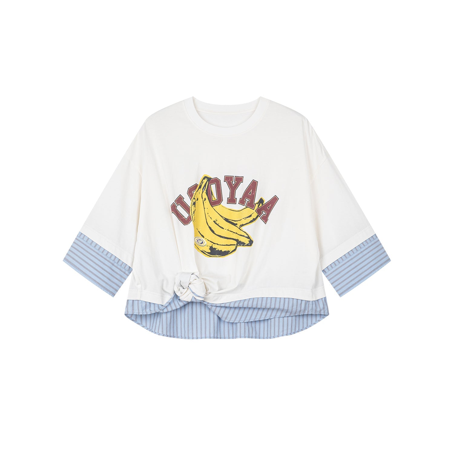 3D twist faux two-piece shirt t-shirt