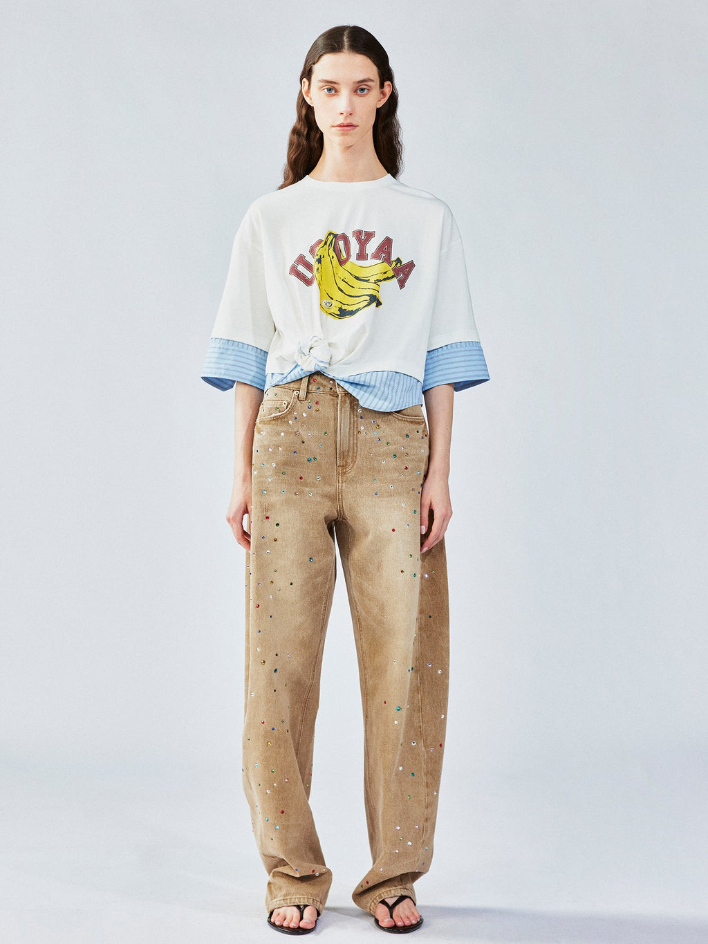 3D twist faux two-piece shirt t-shirt