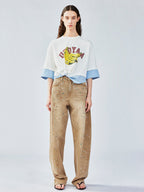 3D twist faux two-piece shirt t-shirt