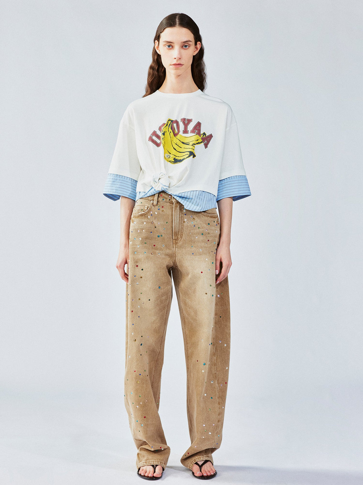 3D twist faux two-piece shirt t-shirt
