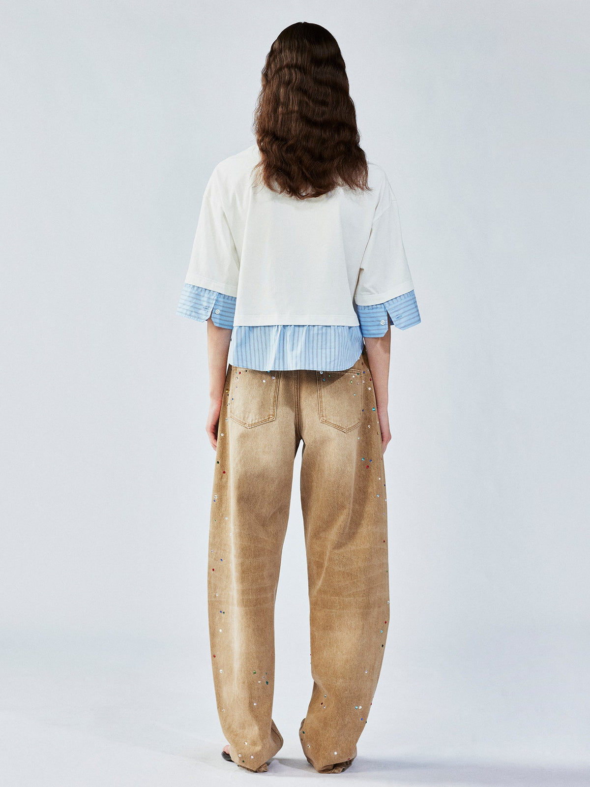 3D twist faux two-piece shirt t-shirt
