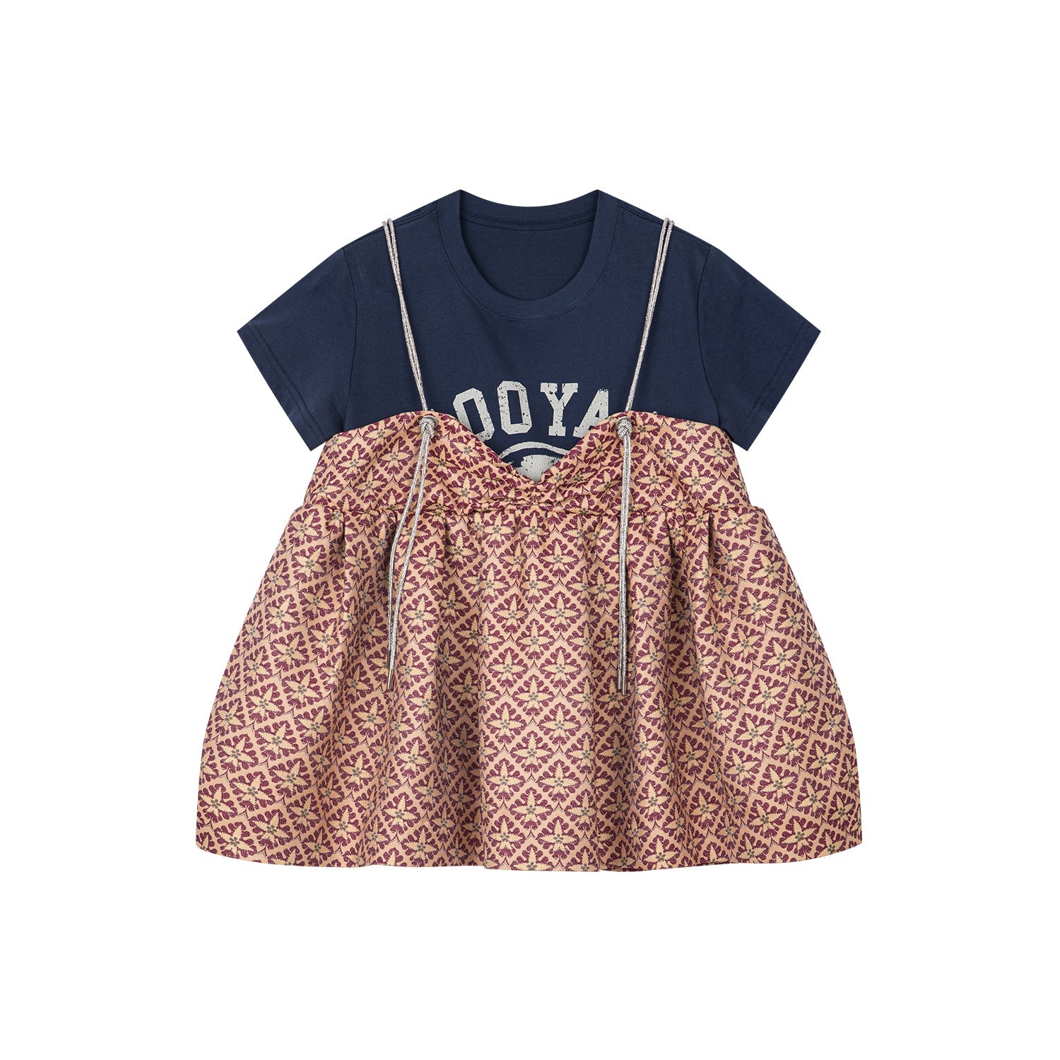 Tee & puffy skirt faux two-piece pullover