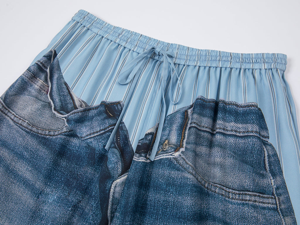 Surreal denim print pants