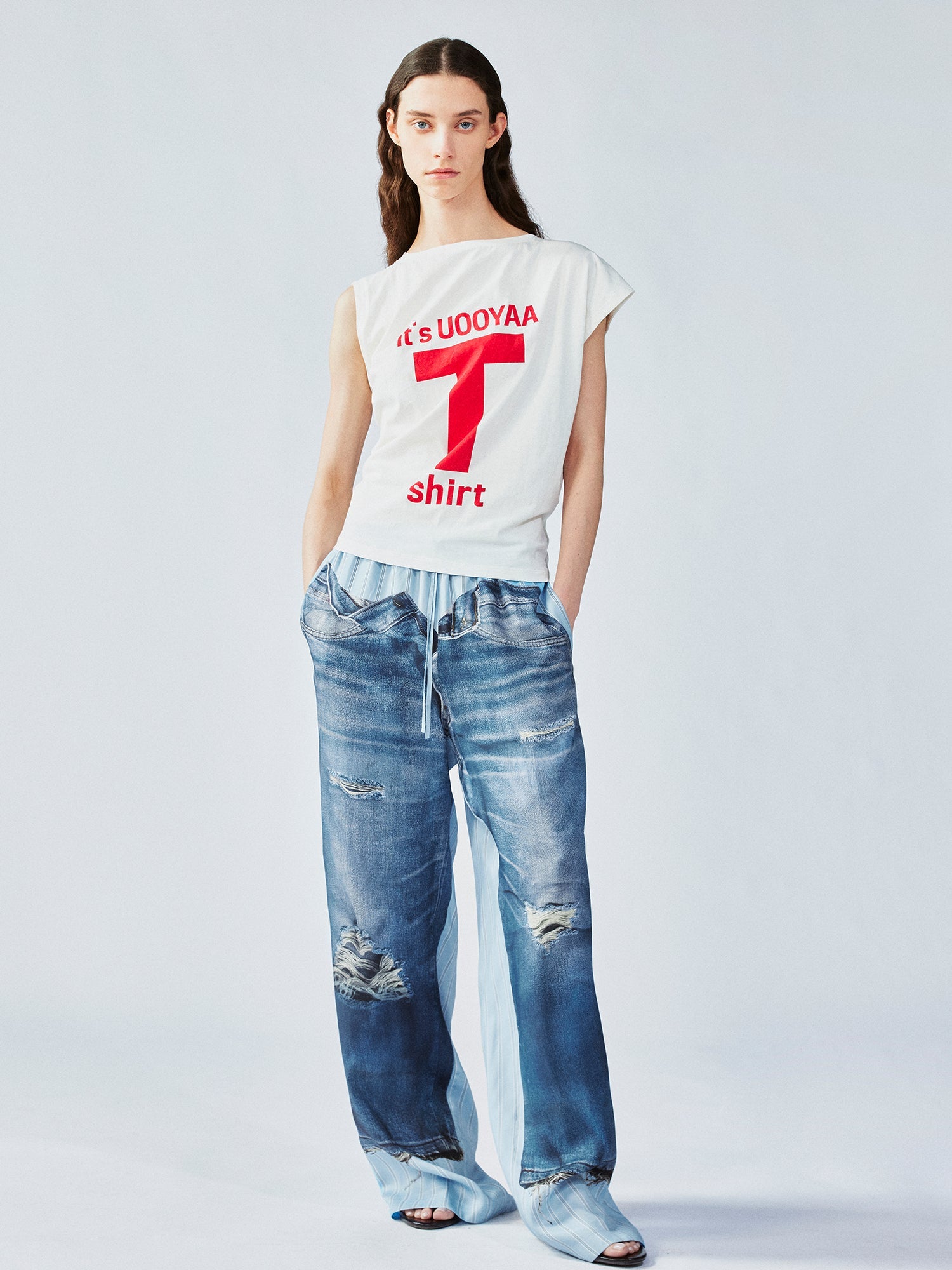 Surreal denim print pants