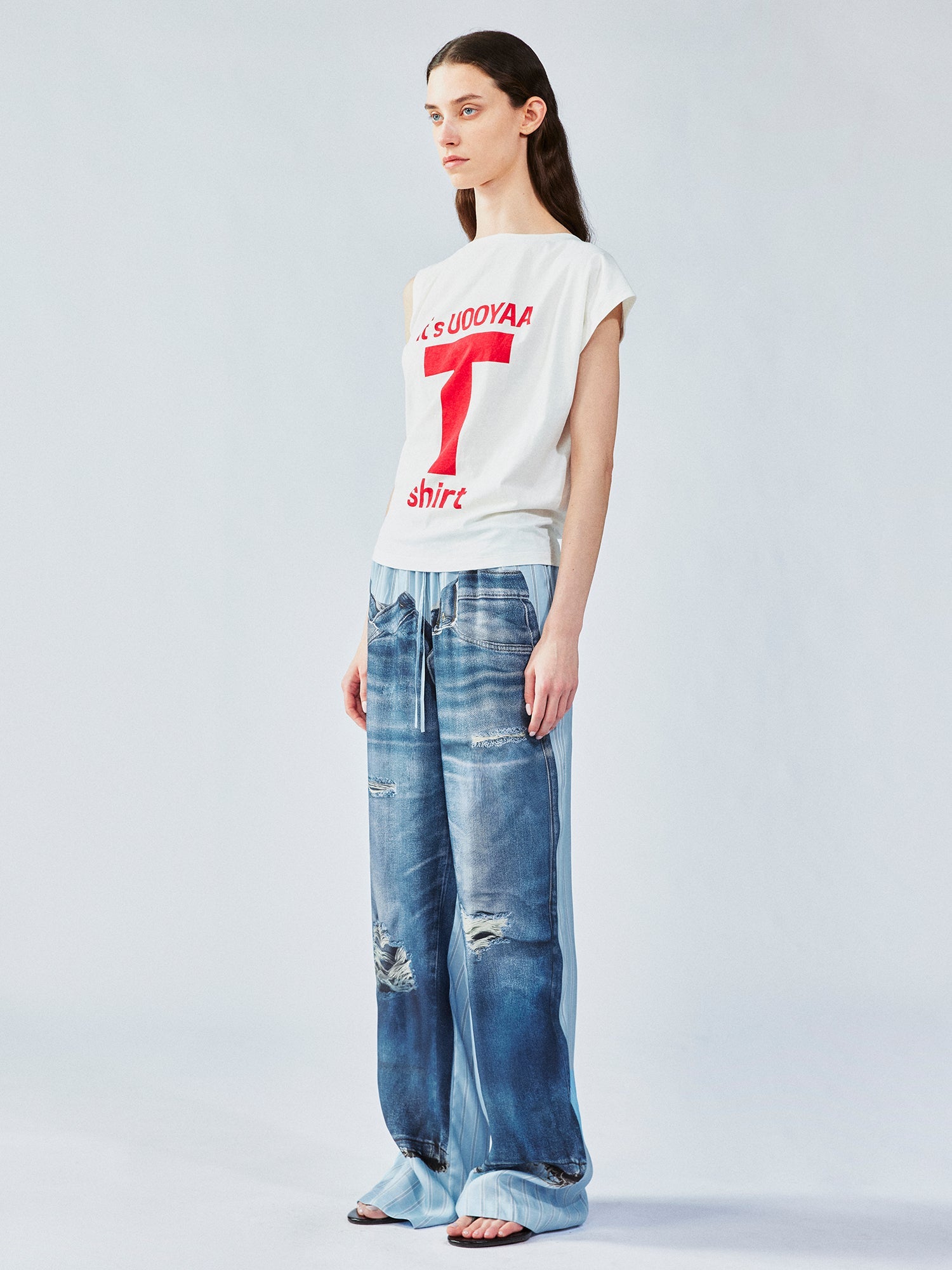 Surreal denim print pants