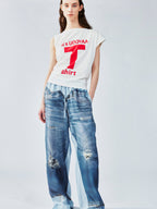 Surreal denim print pants