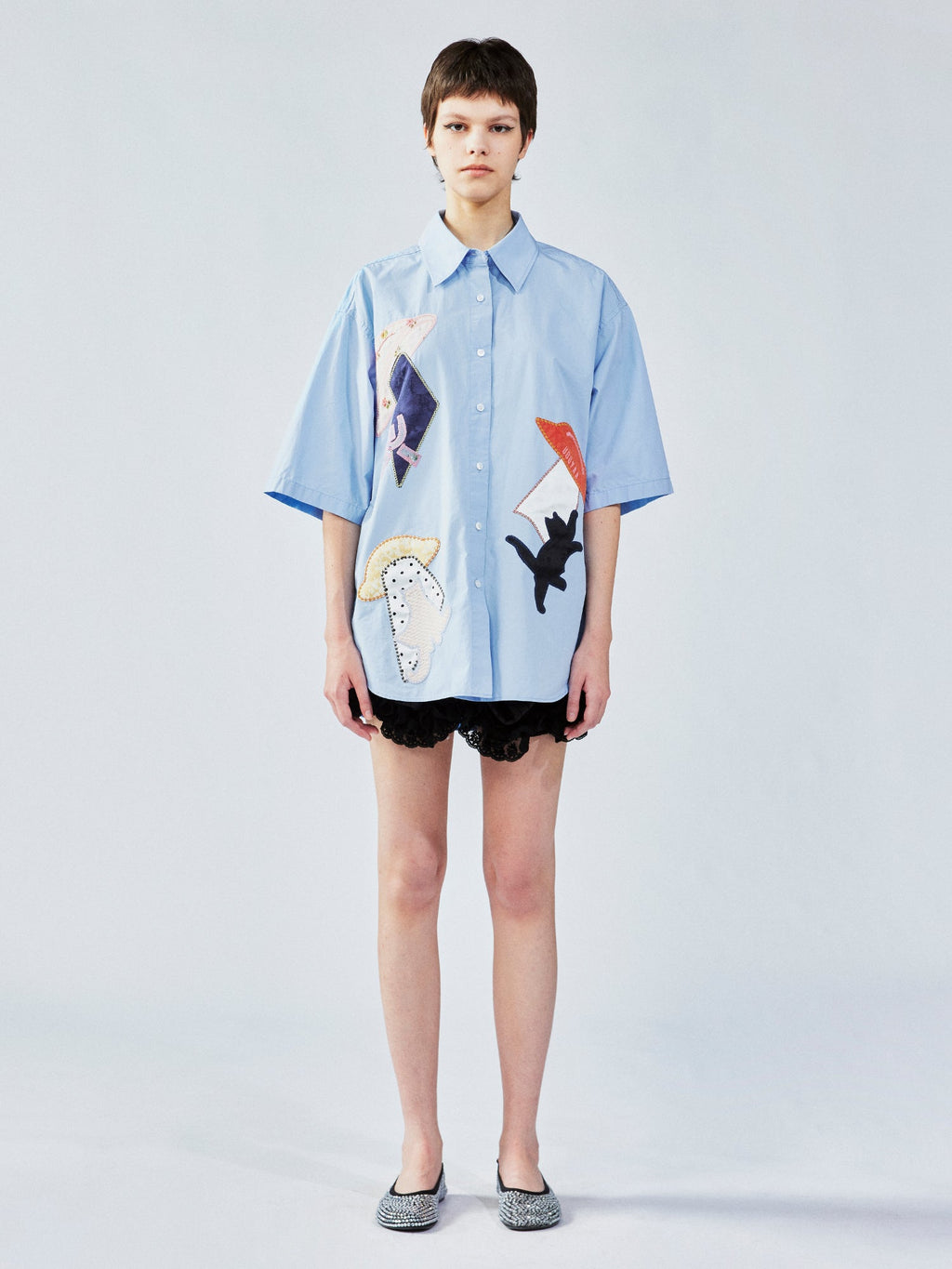 UFO cat appliqué embroidery shirt