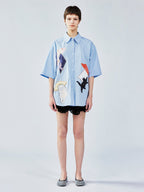 UFO cat appliqué embroidery shirt