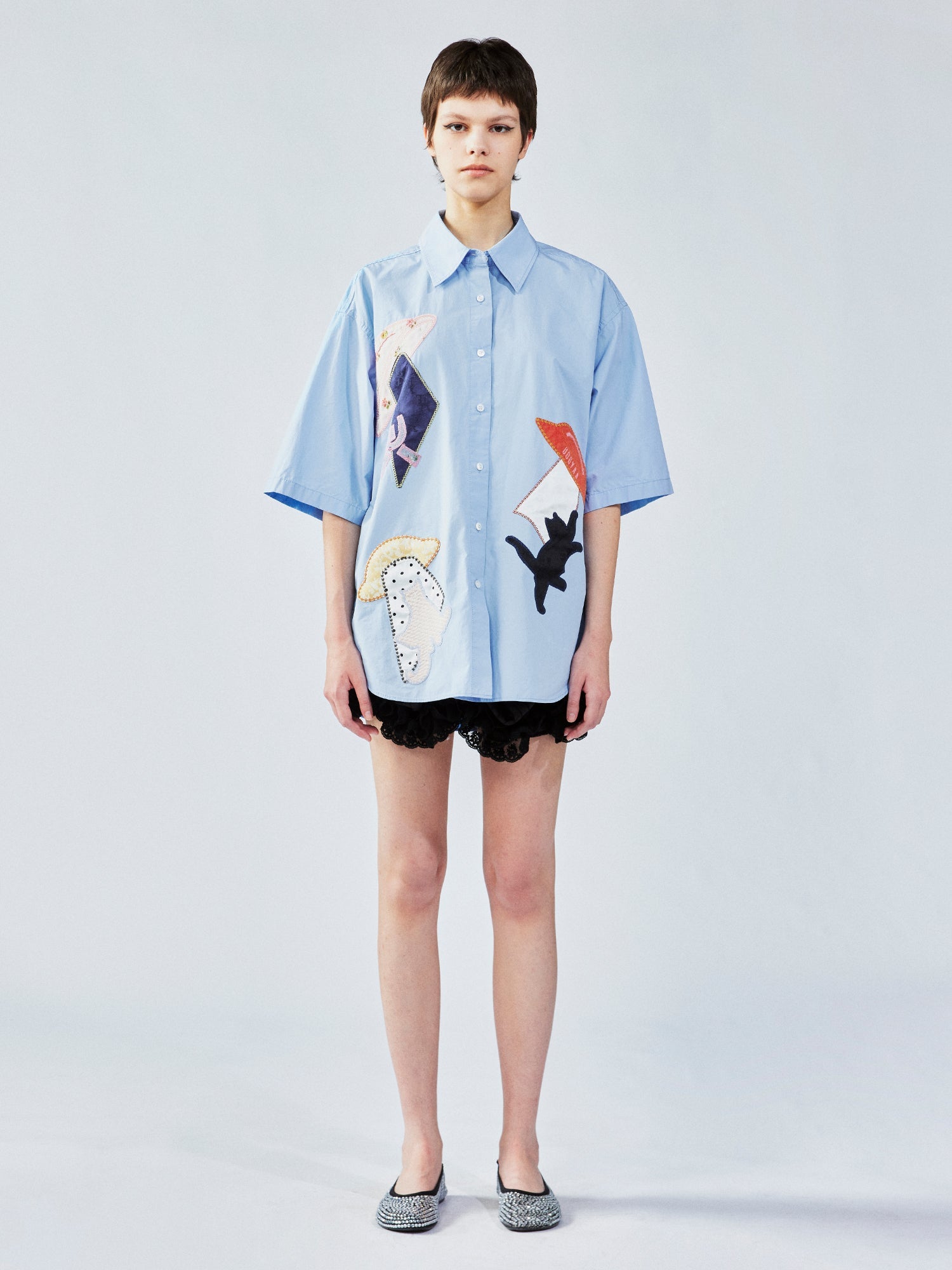 UFO cat appliqué embroidery shirt