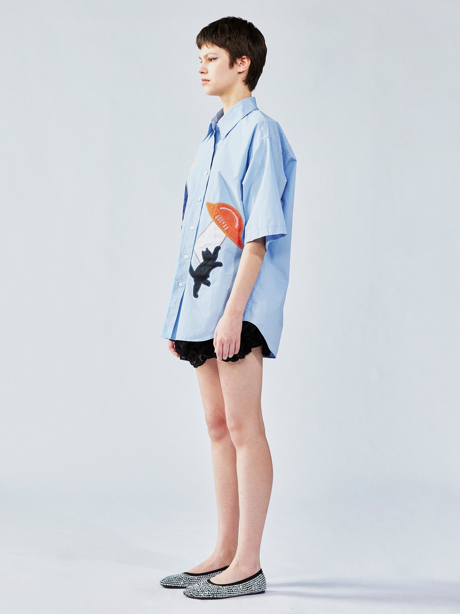 UFO cat appliqué embroidery shirt