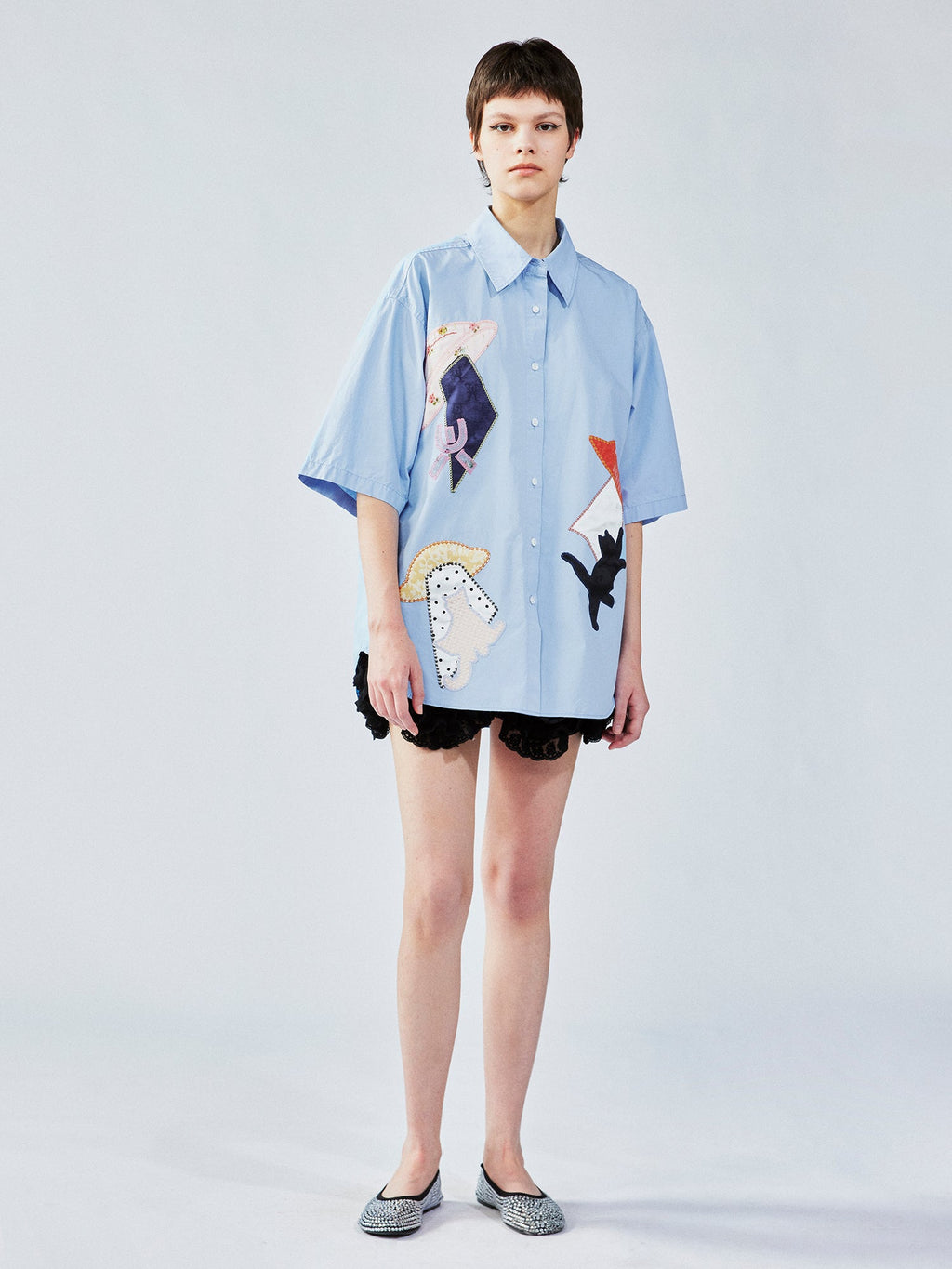 UFO cat appliqué embroidery shirt
