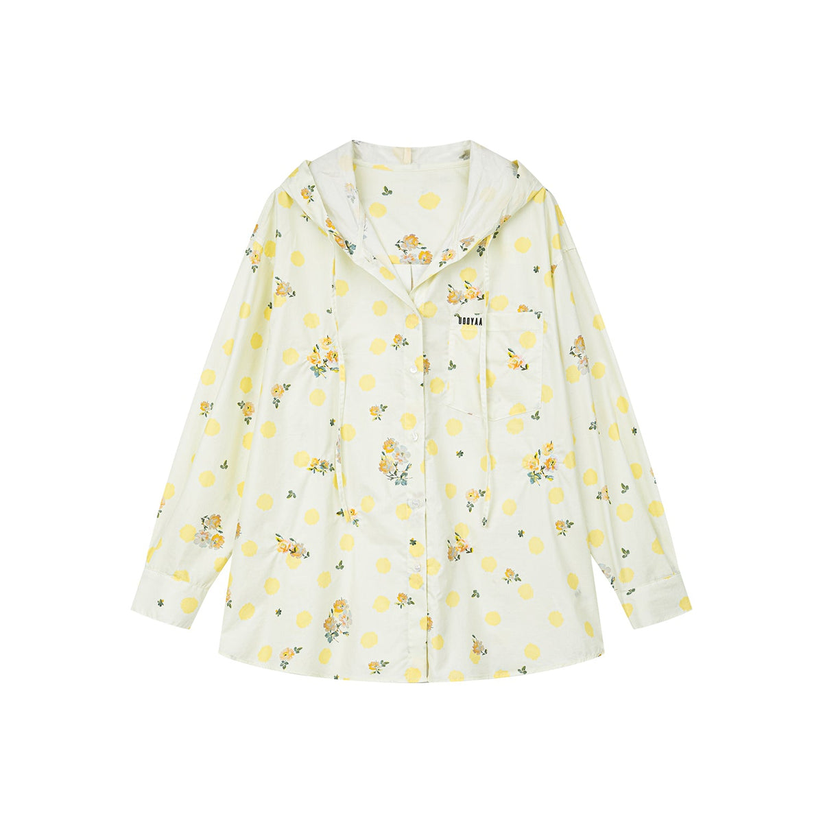 Yellow floral print hoodie shirt