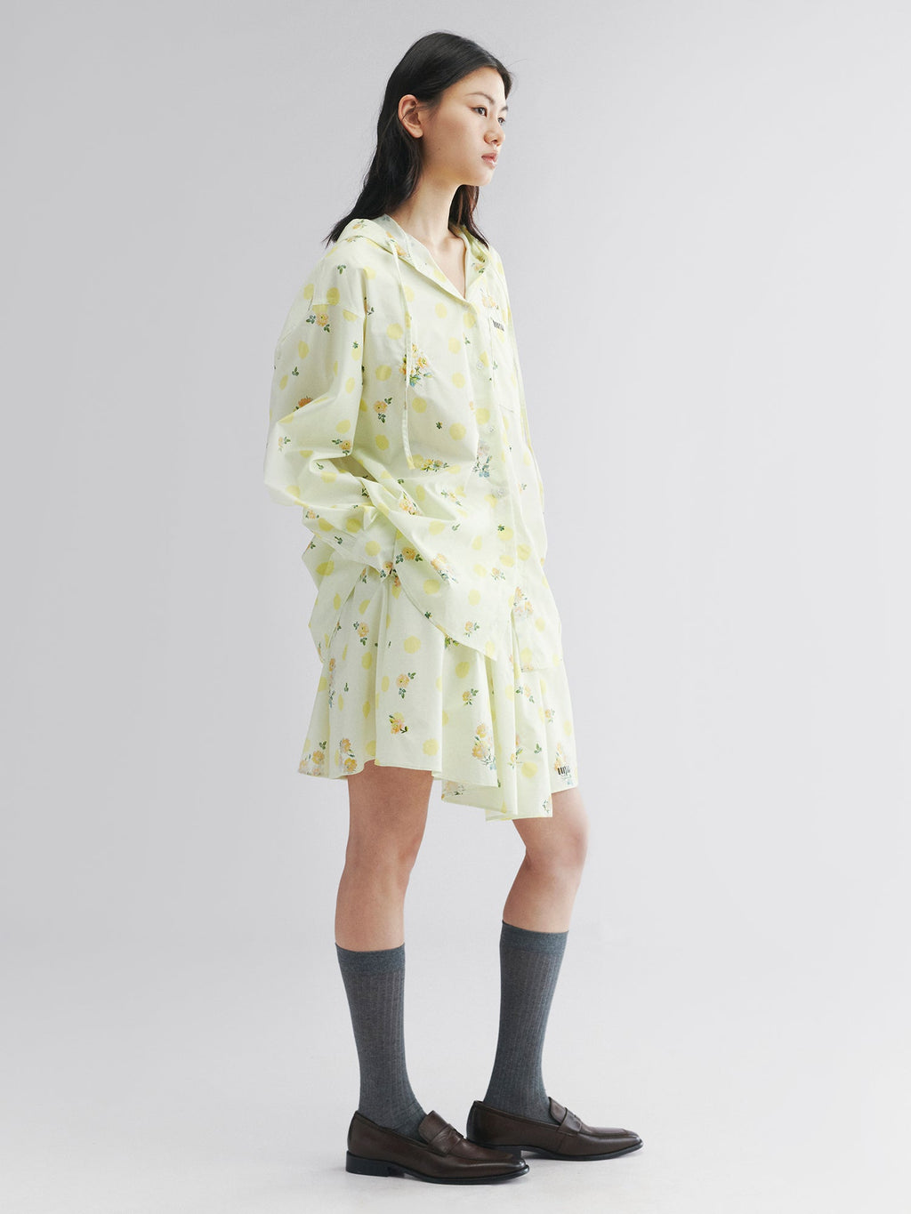 Yellow floral print hoodie shirt